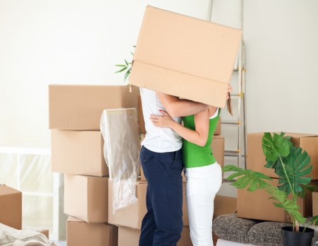Office furniture and equipment being prepared for a move in central London